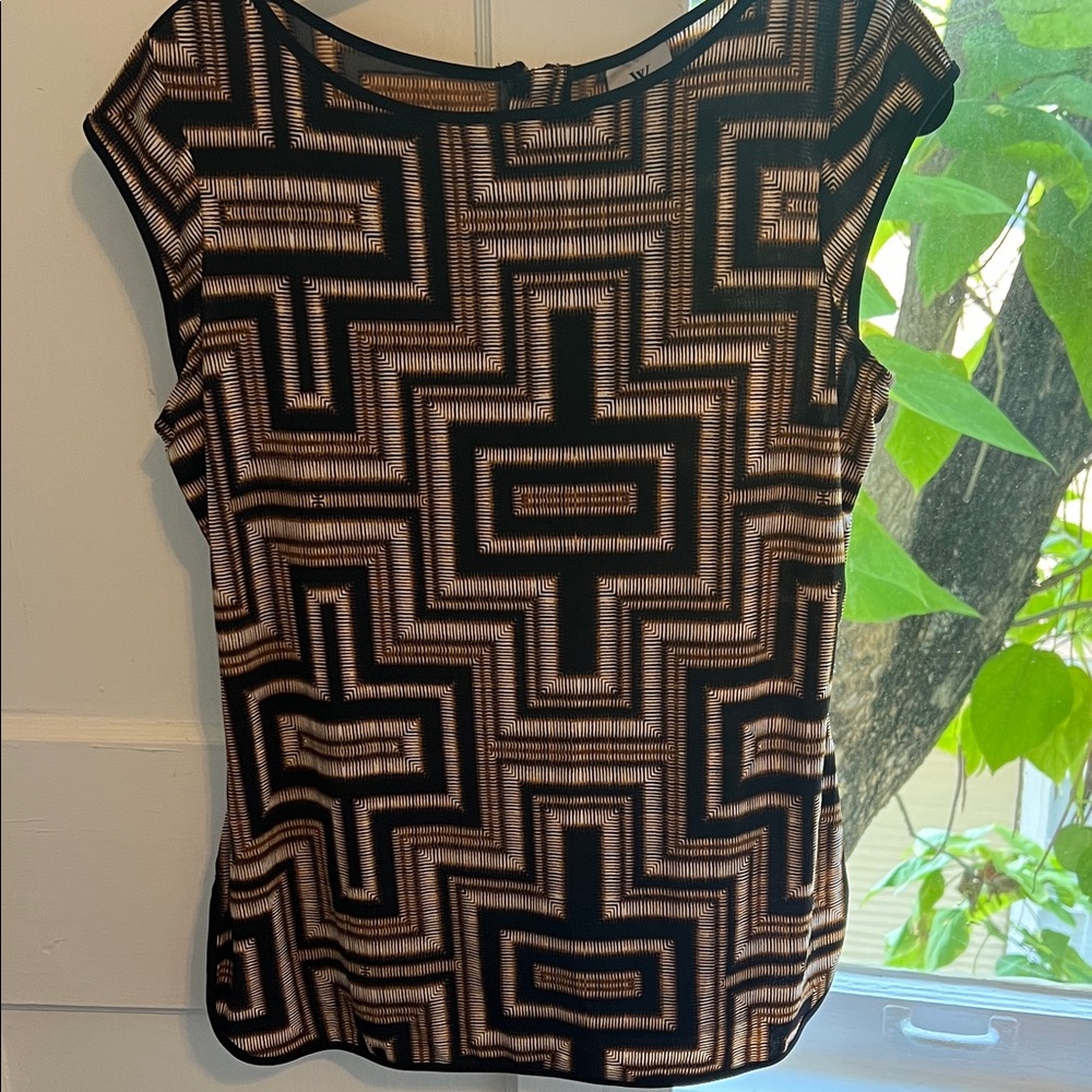 Worthington Geometric Black and Cream Blouse